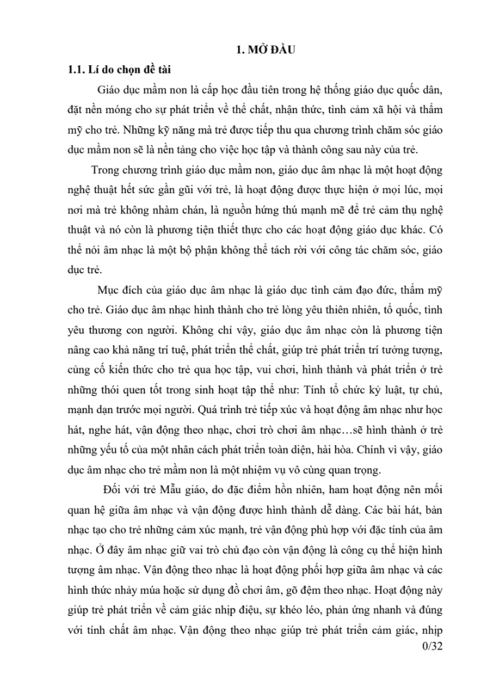 SKKN Một số biện pháp nâng cao chất lượng hoạt động âm nhạc cho trẻ 3 – 4 tuổi thông qua vận động theo nhạc