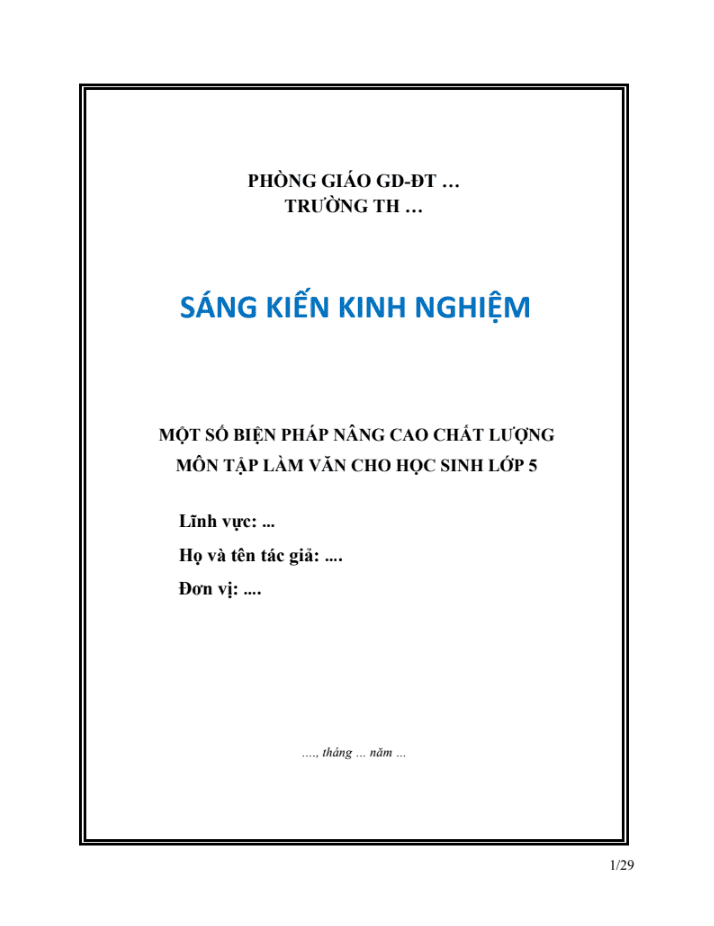 SKKN Một số biện pháp nâng cao chất lượng môn Tập làm văn cho học sinh lớp 5