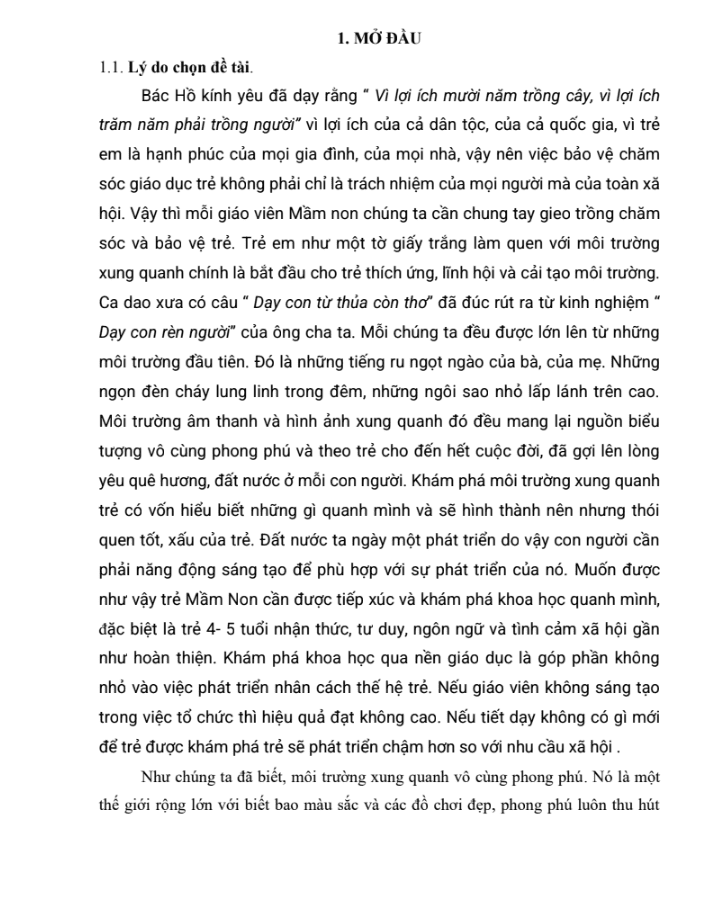SKKN Một số biện pháp nâng cao chất lượng phát triển nhận thức thông qua hoạt động khám phá khoa học cho trẻ 4 – 5 tuổi