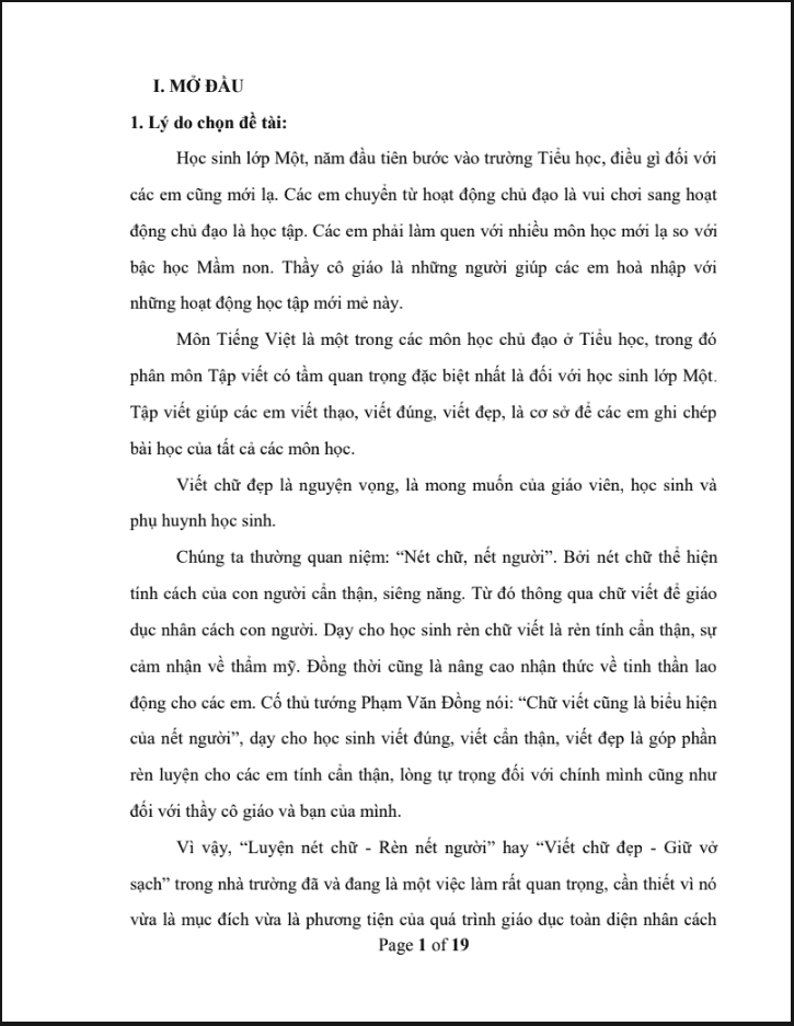 SKKN Một số biện pháp nâng cao chất lượng rèn chữ viết cho học sinh lớp Một