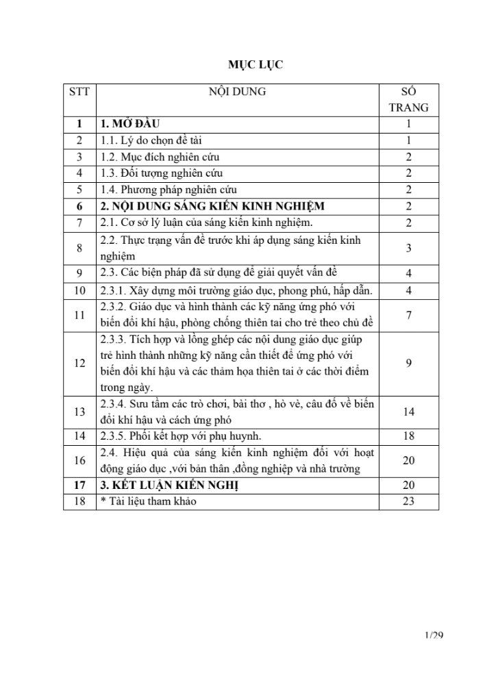 SKKN Một số biện pháp nâng cao chất lượng thực hiện Chuyên đề giáo dục ứng phó với biến đổi khí hậu và phòng chống thiên tai cho trẻ mẫu giáo 3 – 4 tuổi
