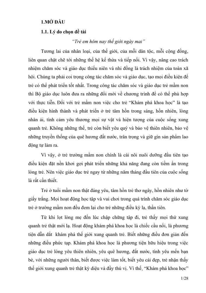 SKKN Một số biện pháp nâng cao chất lượng tổ chức hoạt động khám phá khoa học cho trẻ mẫu giáo 4 – 5 tuổi