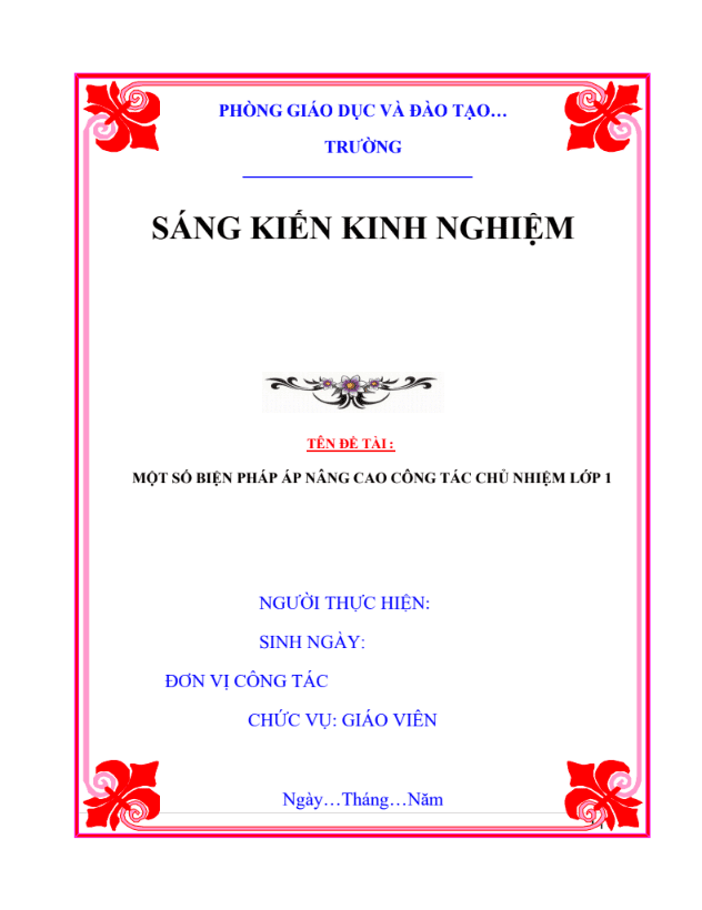 SKKN Một số biện pháp nâng cao công tác chủ nhiệm lớp 1