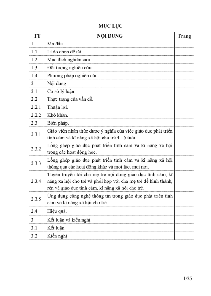 SKKN Một số biện pháp nâng cao hiệu quả giáo dục phát triển tình cảm và kĩ năng xã hội cho trẻ 4 – 5 tuổi