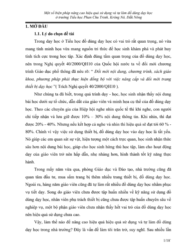 SKKN Một số biện pháp nâng cao hiệu quả sử dụng và tự làm đồ dùng dạy học ở trường tiểu học