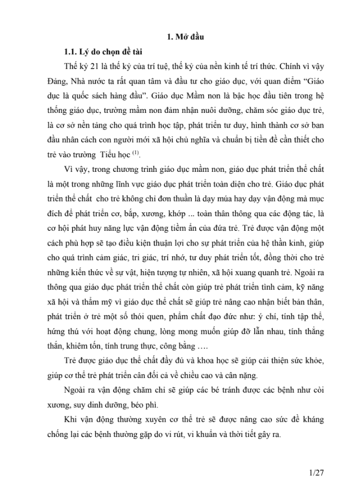 SKKN Một số biện pháp nhằm nâng cao chát lượng giáo dục phát triển thể chất cho trẻ mẫu giáo 5 – 6 tuổi”