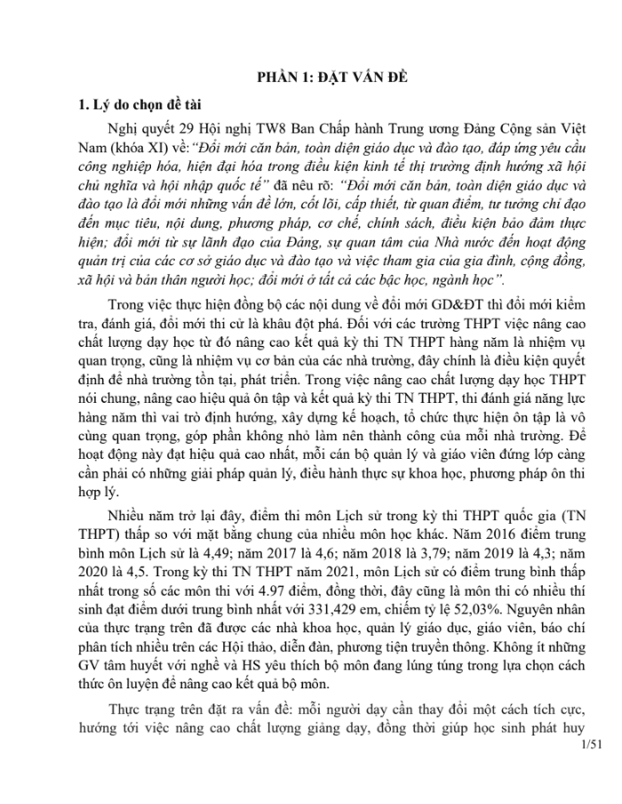 SKKN Một số biện pháp nhằm nâng cao hiệu quả thi TN THPT và thi đánh giá năng lực môn Lịch sử ở trường THPT Phan Thúc Trực, tỉnh Nghệ An