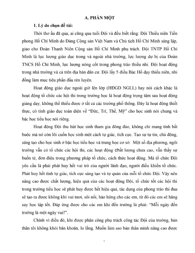 SKKN Một số biện pháp nhằm nâng cao tính hiệu quả các hoạt động Đội trong trường tiểu học