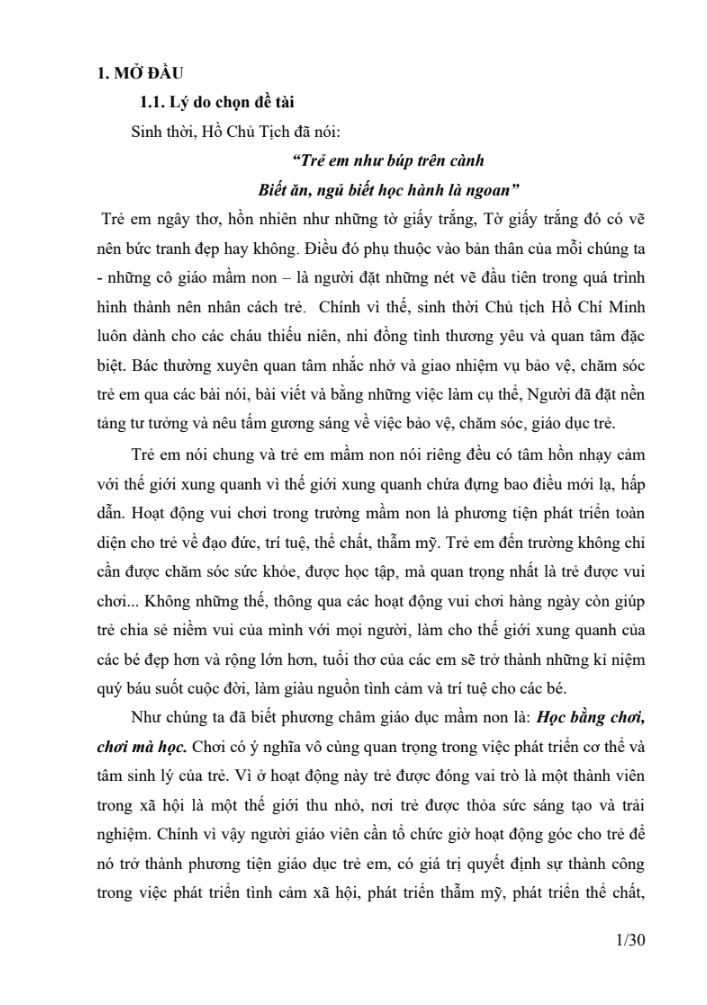SKKN Một số biện pháp phát huy tính tích cực cho trẻ mẫu giáo 3 – 4 tuổi trong giờ hoạt động góc