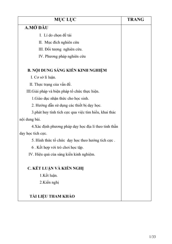 SKKN Một số biện pháp phát huy tính tích cực của học sinh trong học tập phân môn Địa lí lớp 5