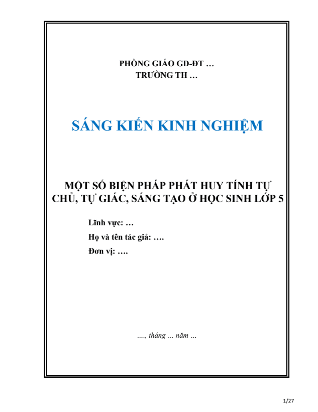 SKKN Một số biện pháp phát huy tính tự chủ, tự giác, sáng tạo ở học sinh lớp 5