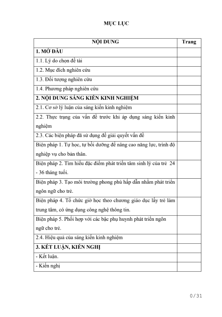 SKKN Một số biện pháp phát triển ngôn ngữ cho trẻ 24 – 36 tháng thông qua hoạt động nhận biết