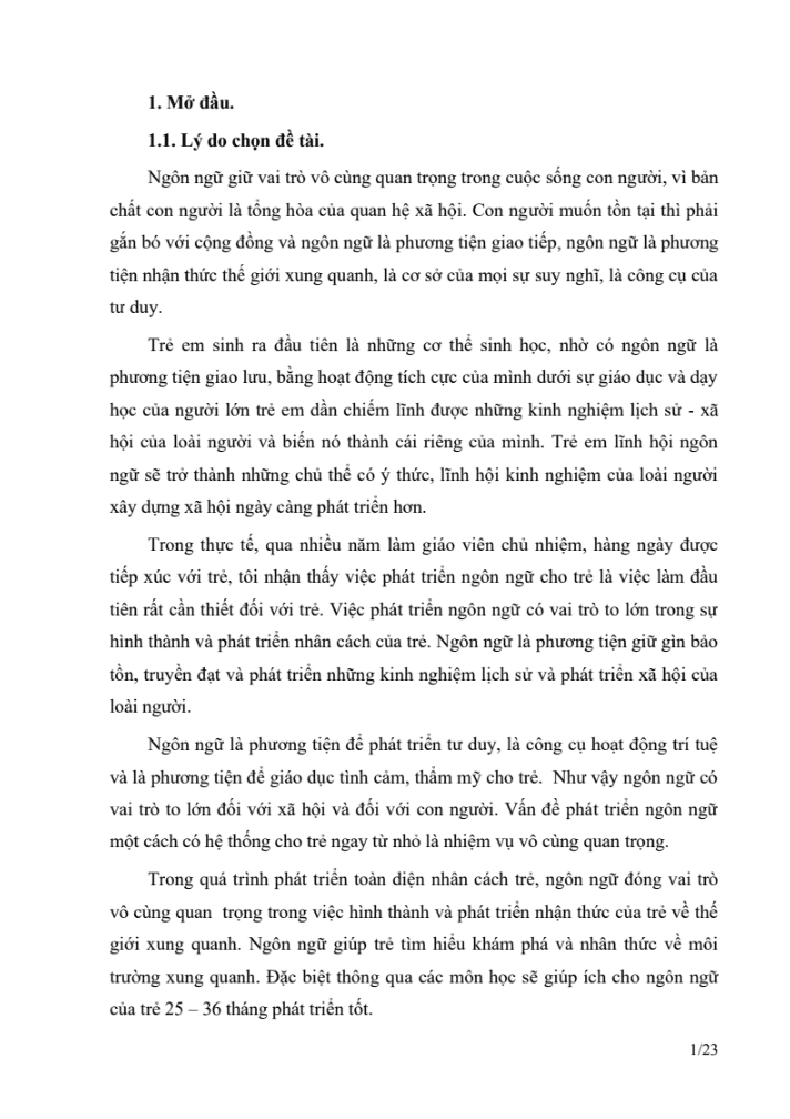 SKKN Một số biện pháp phát triển ngôn ngữ cho trẻ 25 – 36 tháng