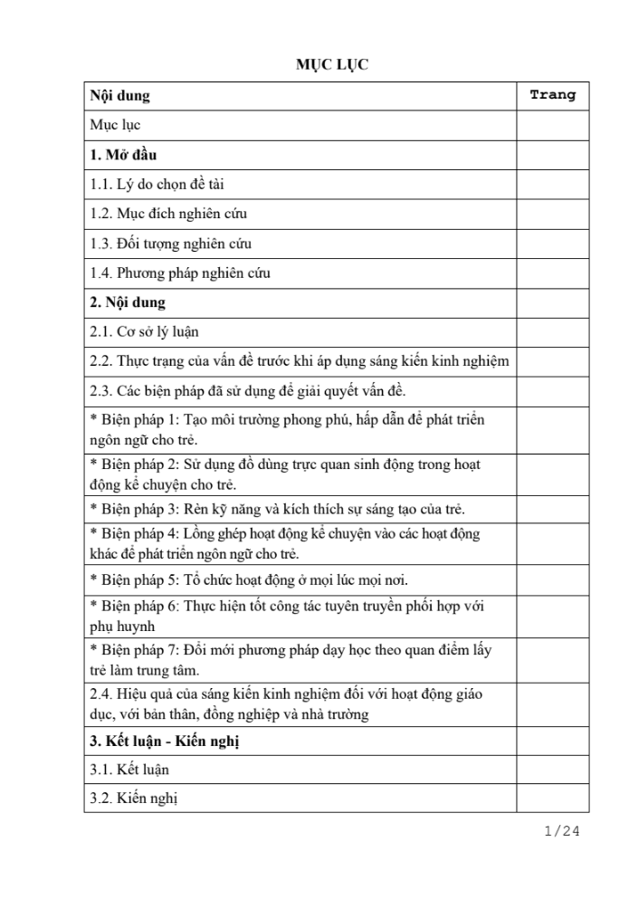 SKKN Một số biện pháp phát triển ngôn ngữ cho trẻ 5 – 6 tuổi thông qua hoạt động kể chuyện