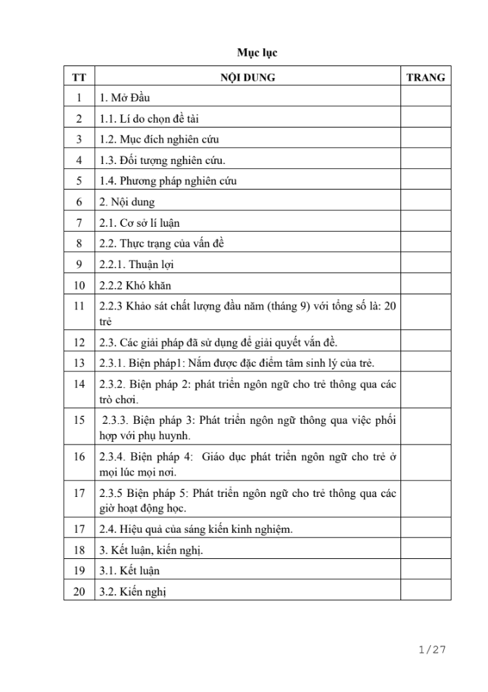 SKKN Một số biện pháp phát triển ngôn ngữ cho trẻ độ tuổi 24 – 36 tháng