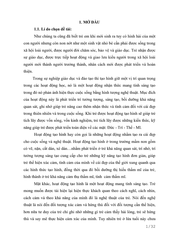 SKKN Một số biện pháp phát triển “ý tưởng sáng tạo” cho trẻ 5 – 6 tuổi thông qua hoạt động tạo hình
