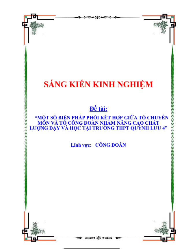 SKKN Một số biện pháp phối kết hợp giữa tổ chuyên môn và tổ công đoàn nhằm nâng cao chất lượng dạy và học tại trường THPT Quỳnh Lưu 4