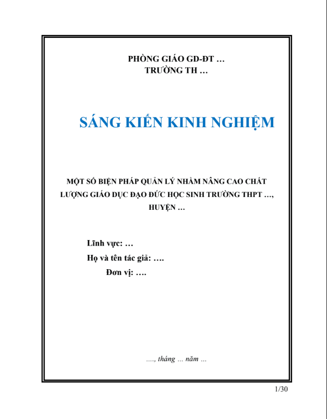 SKKN Một số biện pháp quản lý nhằm nâng cao chất lượng giáo dục đạo đức học sinh trường THPT Định Quán, huyện Định Quán, tỉnh Đồng Nai