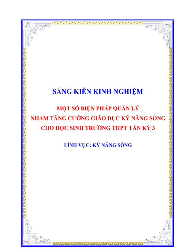 SKKN Một số biện pháp quản lý nhằm tăng cường giáo dục kĩ năng sống cho học sinh trường THPT