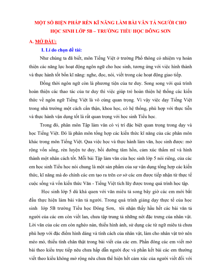 SKKN Một số biện pháp rèn kĩ năng làm bài văn tả người cho học sinh lớp 5