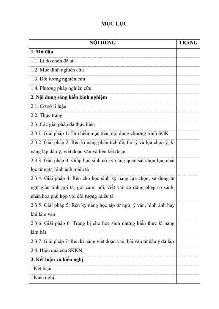 SKKN Một số biện pháp rèn kĩ năng làm văn miêu tả cho học sinh lớp 4