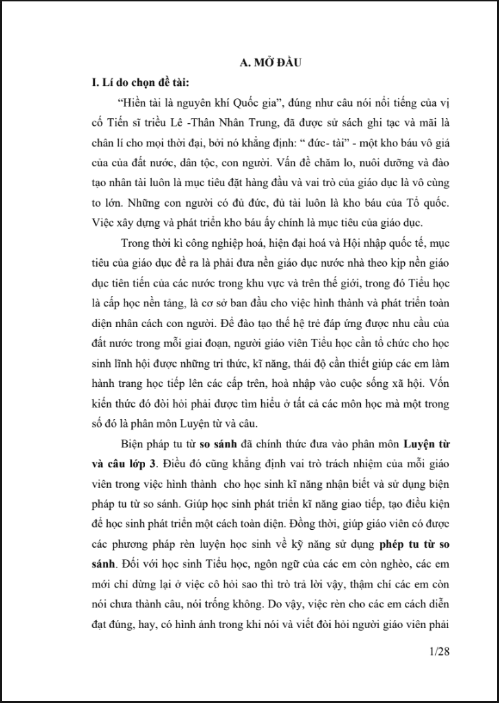 SKKN Một số biện pháp rèn kĩ năng nhận biết phép tu từ so sánh trong phân môn Luyện từ và câu lớp 3