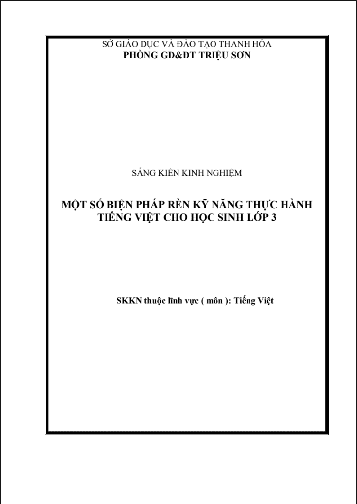 SKKN Một số biện pháp rèn kỹ năng thực hành tiếng Việt cho học sinh lớp 3