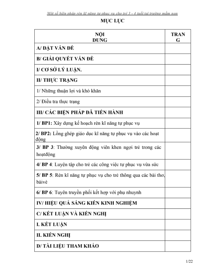 SKKN Một số biện pháp rèn kỹ năng tự phục vụ cho trẻ 3-4 tuổi tại trường mầm non