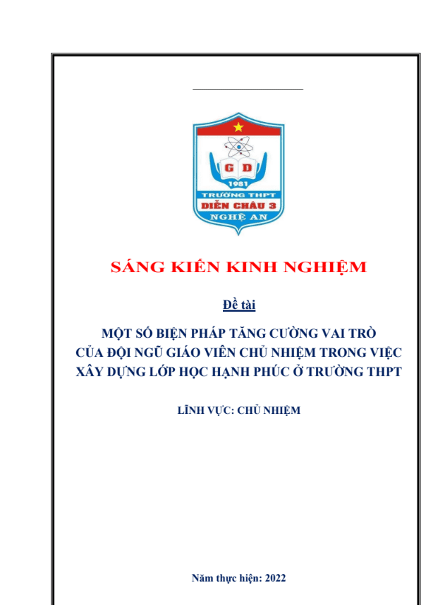 SKKN Một số biện pháp tăng cường vai trò của đội ngũ giáo viên chủ nhiệm trong việc xây dựng lớp học hạnh phúc ở trường THPT
