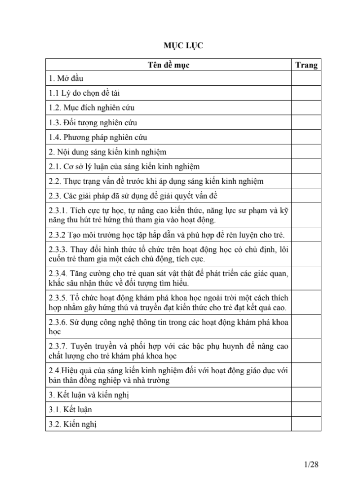 SKKN Một số biện pháp tạo hứng thú, thu hút trẻ tích cực tham gia hoạt động nhằm nâng cao chất lượng khám phá khoa học cho trẻ 4 – 5 tuổi