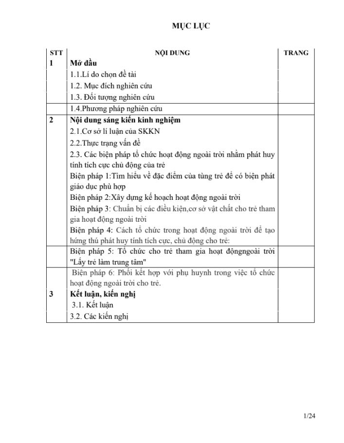 SKKN Một số biện pháp tổ chức hoạt động ngoài trời có hiệu quả nhằm phát huy tính tích cực chủ động của trẻ mẫu giáo Nhỡ (4-5 tuổi)