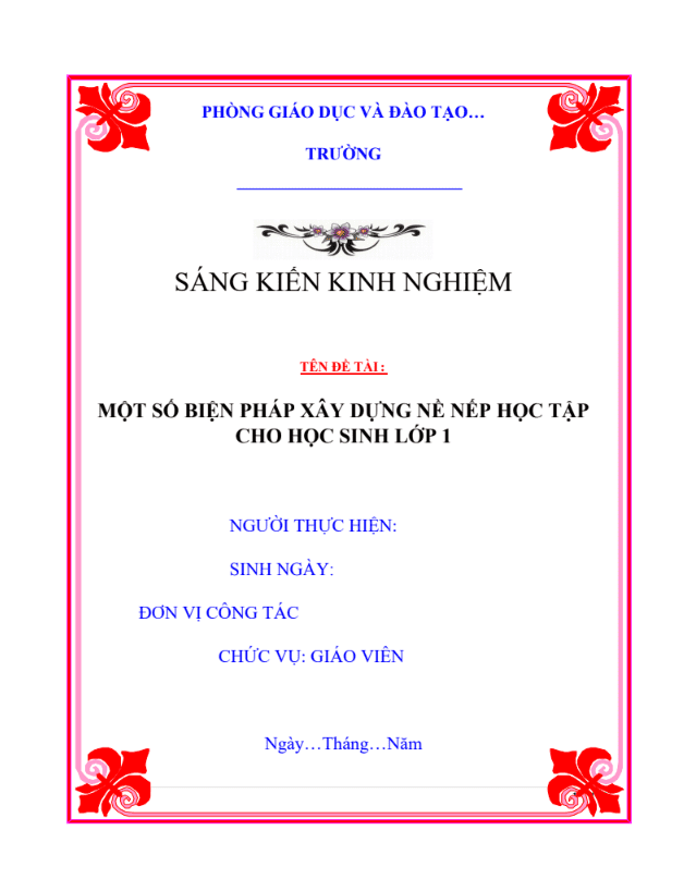 SKKN Một số biện pháp xây dựng nề nếp học tập cho học sinh lớp 1