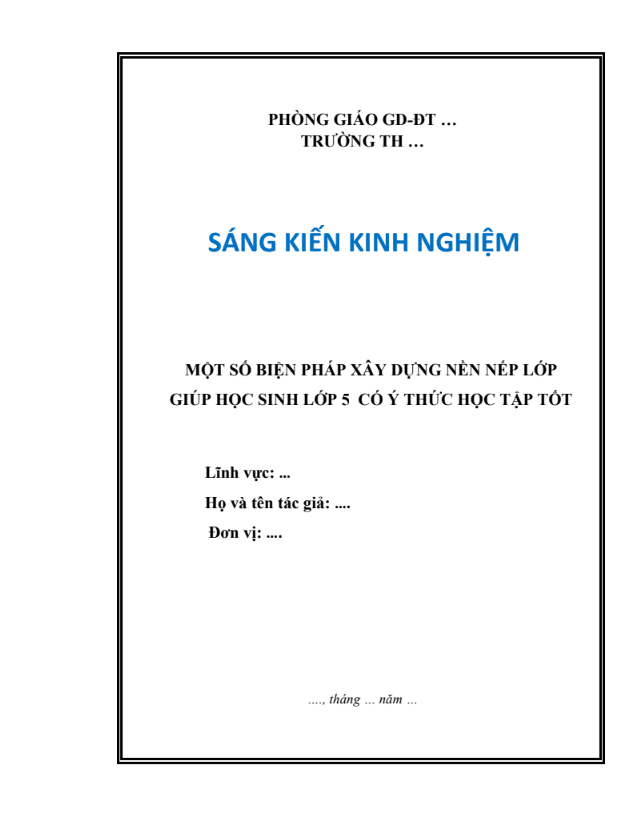 SKKN Một số biện pháp xây dựng nền nếp lớp giúp học sinh lớp 5 có ý thức học tập tốt