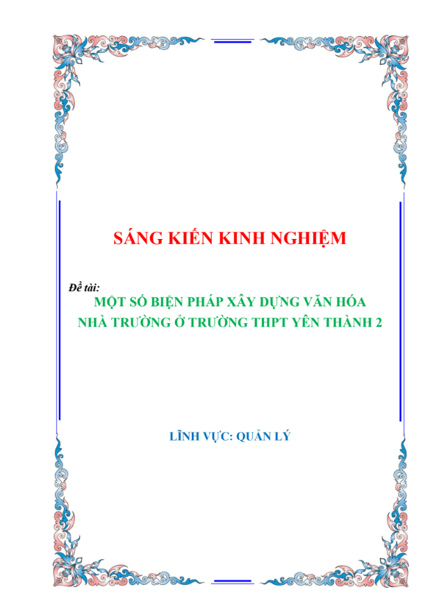 SKKN Một số biện pháp xây dựng văn hóa nhà trường ở Trường THPT