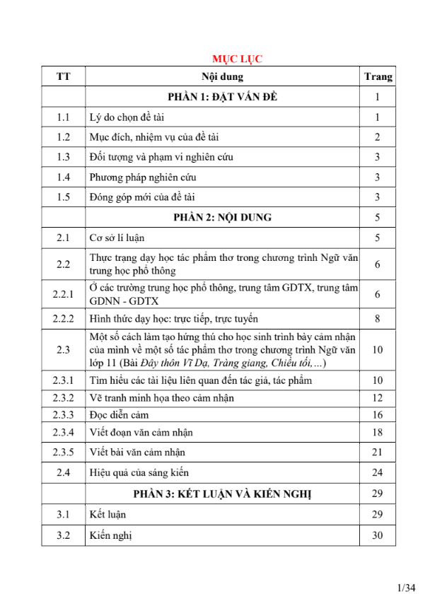 SKKN Một số cách làm tạo hứng thú cho học sinh trình bày cảm nhận của mình về một số tác phẩm thơ trong chương trình Ngữ văn lớp 11