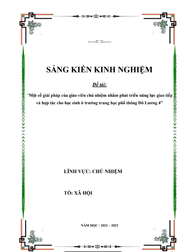 SKKN Một số giải pháp của giáo viên chủ nhiệm nhằm phát triển năng lực giao tiếp và hợp tác cho học sinh ở trường trung học phổ thông