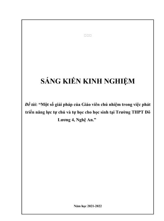 SKKN Một số giải pháp của Giáo viên chủ nhiệm trong việc phát triển năng lực tự chủ và tự học cho học sinh tại trường THPT