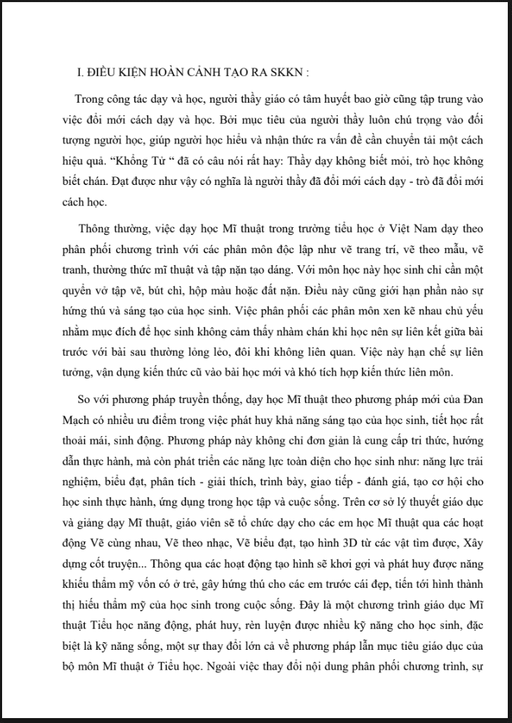 SKKN Một số giải pháp dạy học môn Mĩ thuật theo phương pháp Đan Mạch ở lớp 4 nhằm nâng cao chất lượng giáo dục Mĩ thuật