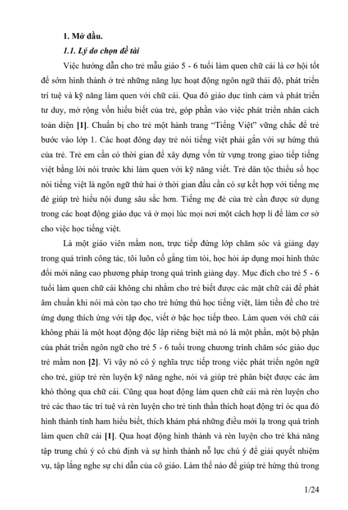 SKKN Một số giải pháp dạy trẻ 5 – 6 tuổi làm quen với chữ cái