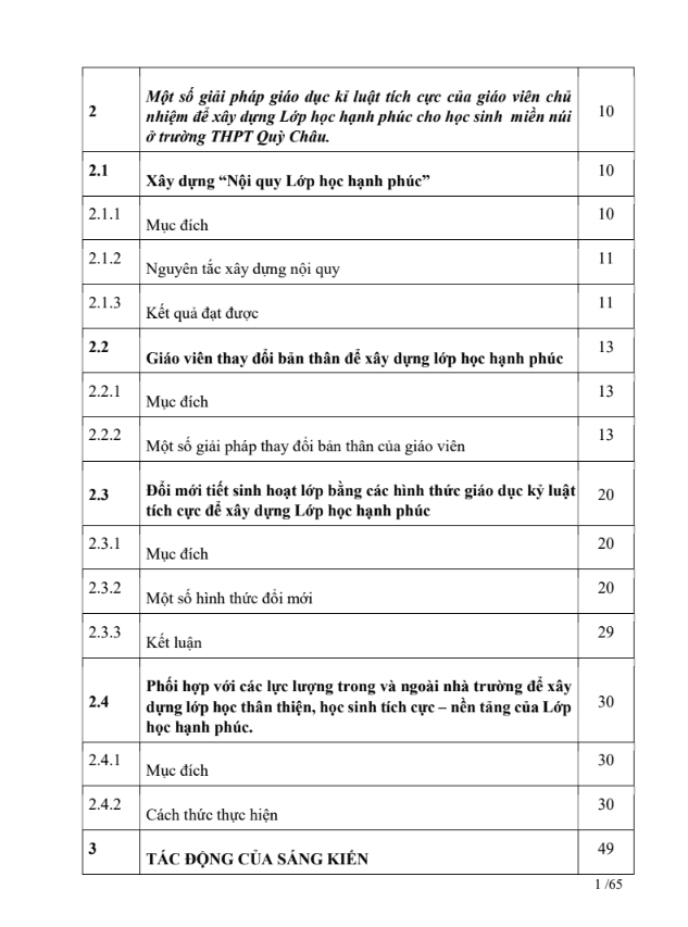 SKKN Một số giải pháp giáo dục kỉ luật tích cực của giáo viên chủ nhiệm nhằm xây dựng Lớp học hạnh phúc cho học sinh vùng miền núi cao tại trường THPT Quỳ Châu.