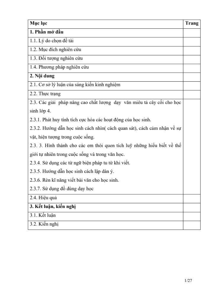 SKKN Một số giải pháp giúp học sinh lớp 4 học tốt dạng văn miêu tả cây cối