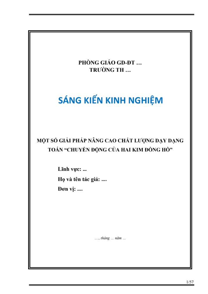 SKKN Một số giải pháp nâng cao chất lượng dạy dạng toán: Chuyển động của hai kim đồng h