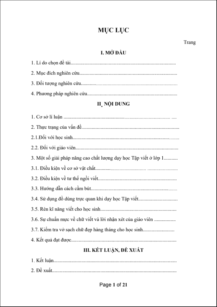 SKKN Một số giải pháp nâng cao chất lượng dạy học Tập viết lớp 1 ở Trường Tiểu học Yên Phong