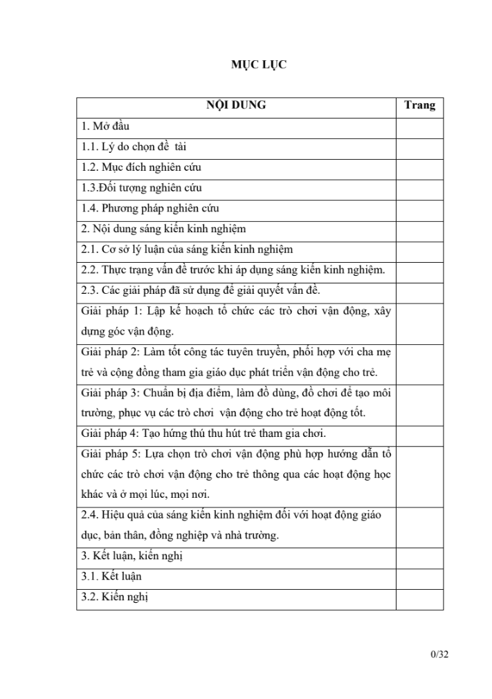 SKKN Một số giải pháp nâng cao chất lượng sử dụng trò chơi vận động, nhằm phát triển thể chất cho trẻ 25 – 36 tháng