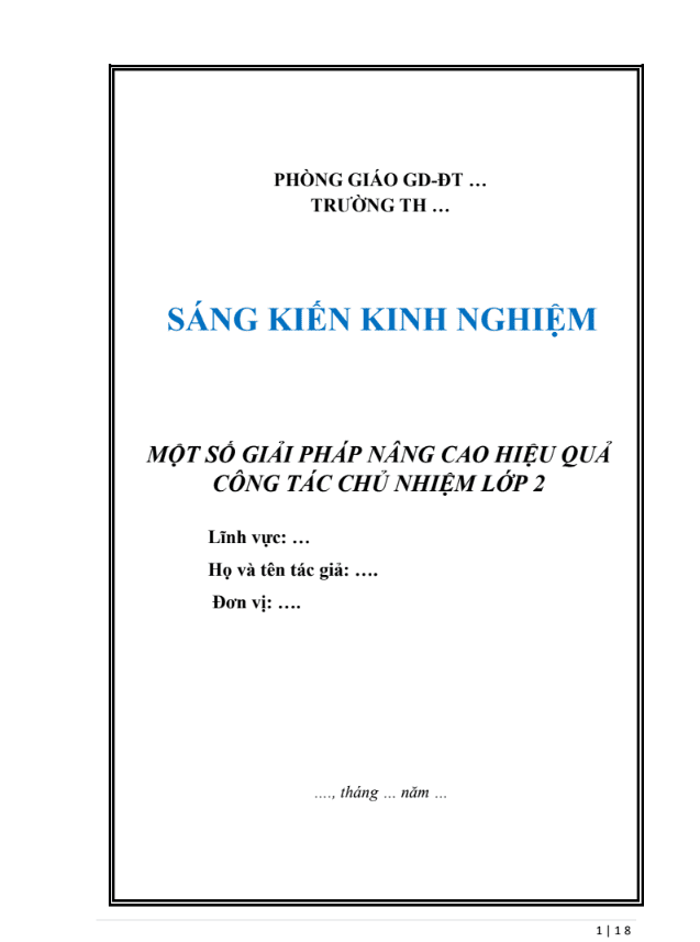 SKKN Một số giải pháp nâng cao hiệu quả công tác chủ nhiệm lớp 2