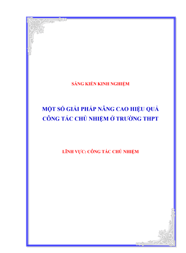 SKKN Một số giải pháp nâng cao hiệu quả công tác chủ nhiệm ở trường THPT