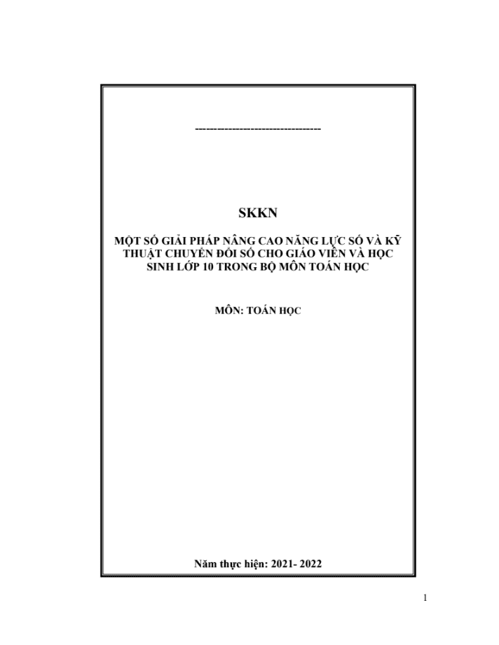 SKKN Một số giải pháp nâng cao năng lực số và kỹ thuật chuyển đổi số cho giáo viên, học sinh lớp 10 ở địa bàn Quỳnh Lưu Hoàng Mai trong bộ môn Toán học