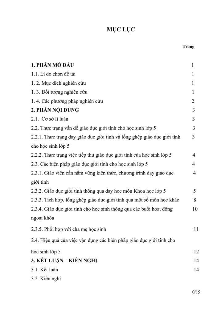 SKKN Một số giải pháp nhằm nâng cao hiệu quả giáo dục giới tính cho học sinh lớp 5