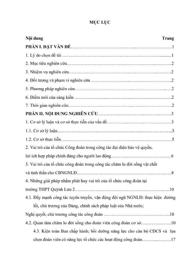 SKKN Một số giải pháp nhằm phát huy vai trò của tổ chức công đoàn tại trường THPT Quỳnh Lưu 2