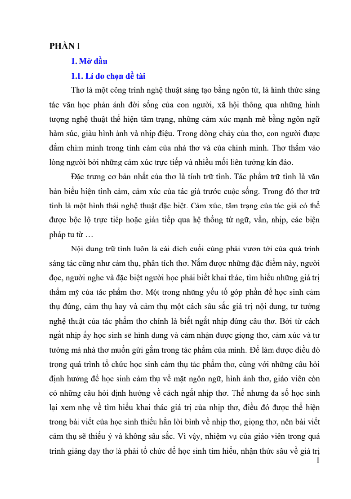 SKKN Một số kĩ năng cảm thụ thơ qua cách ngắt nhịp trong dạy học Ngữ Văn 7